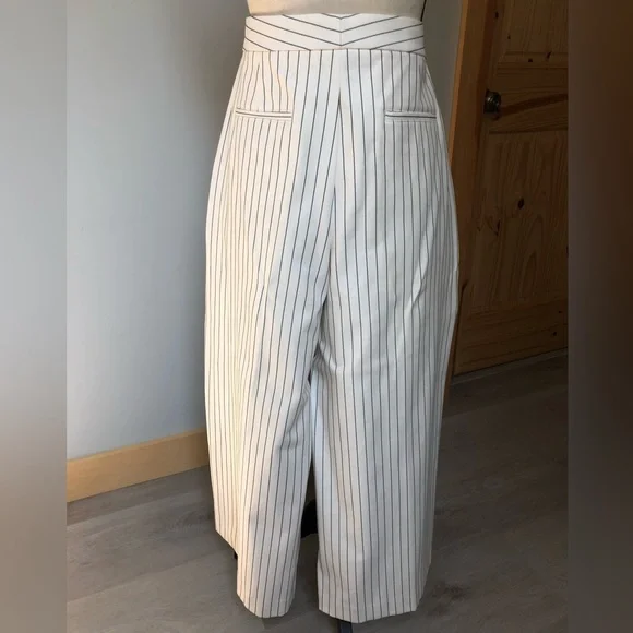 NEW Ann Taylor Cream Pinstripe Wide Leg Pant Size 12 - Picture 6 of 11